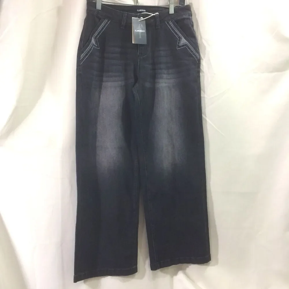 NEW Flamingals Black Wide Leg Jeans Size Small High Rise Stretch Denim NWT